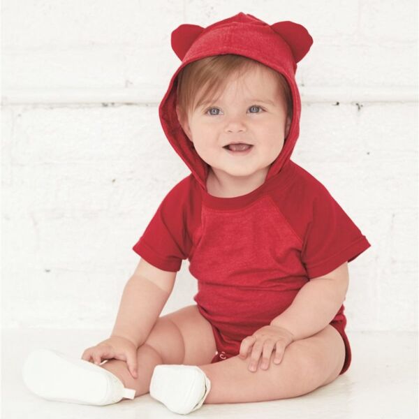Fine Jersey Infant Short Sleeve Raglan Bodysuit with Hood & Ears Thumbnail